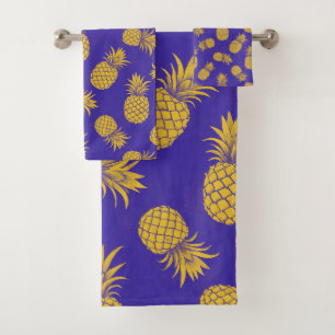 Modern Tropical Pineapple Watercolor Bath Towel Set