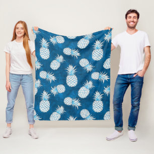Modern Tropical Pineapple Watercolor Fleece Blanket