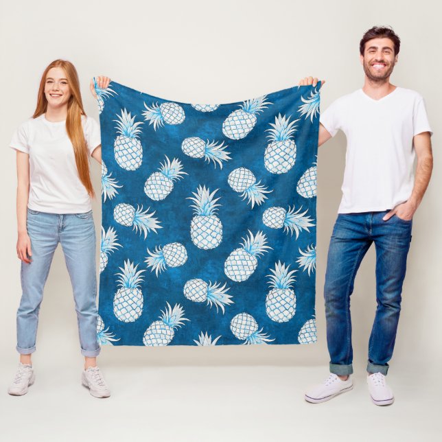 Modern Tropical Pineapple Watercolor Fleece Blanket (In Situ)
