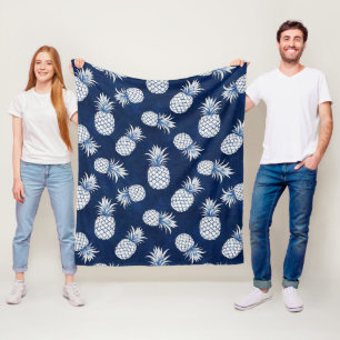 Modern Tropical Pineapple Watercolor Fleece Blanket