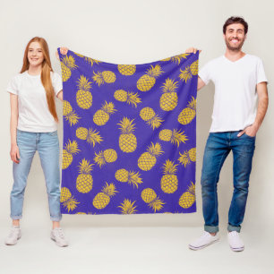Modern Tropical Pineapple Watercolor Fleece Blanket