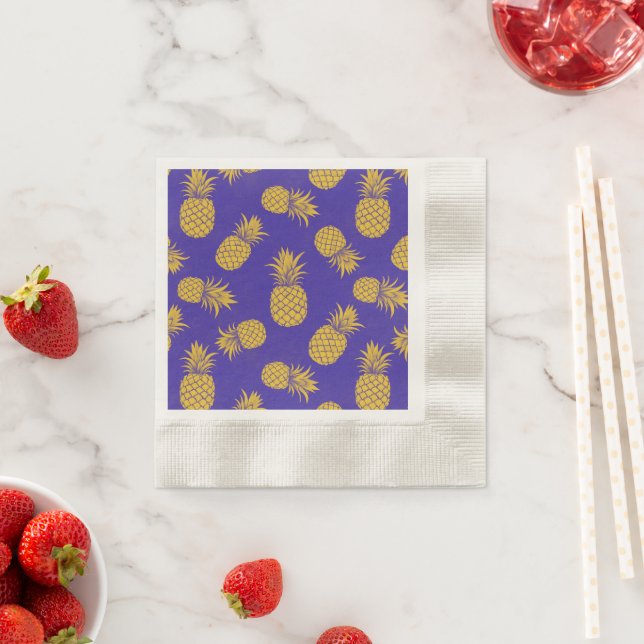 Modern Tropical Pineapple Watercolor Napkin (Insitu)