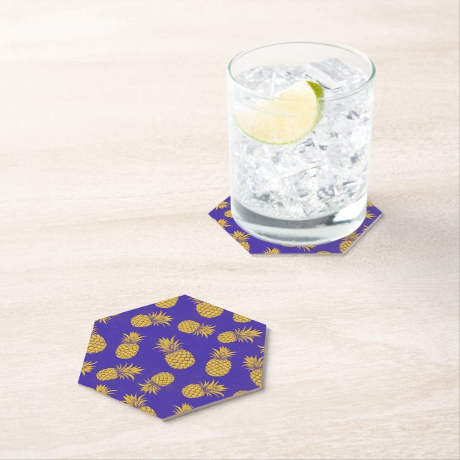 Modern Tropical Pineapple Watercolor Paper Coaster (Insitu)