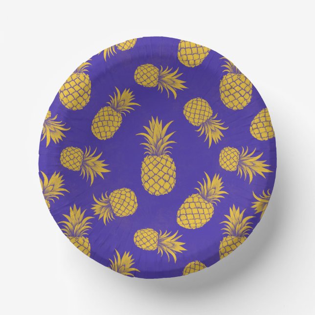 Modern Tropical Pineapple Watercolor Paper Plate (Front)