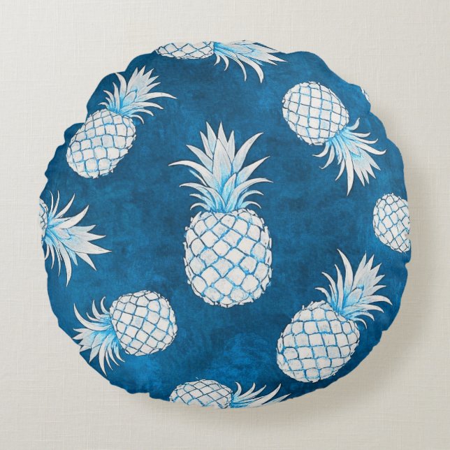 Modern Tropical Pineapple Watercolor Round Cushion (Front)
