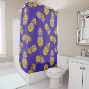 Modern Tropical Pineapple Watercolor Shower Curtain