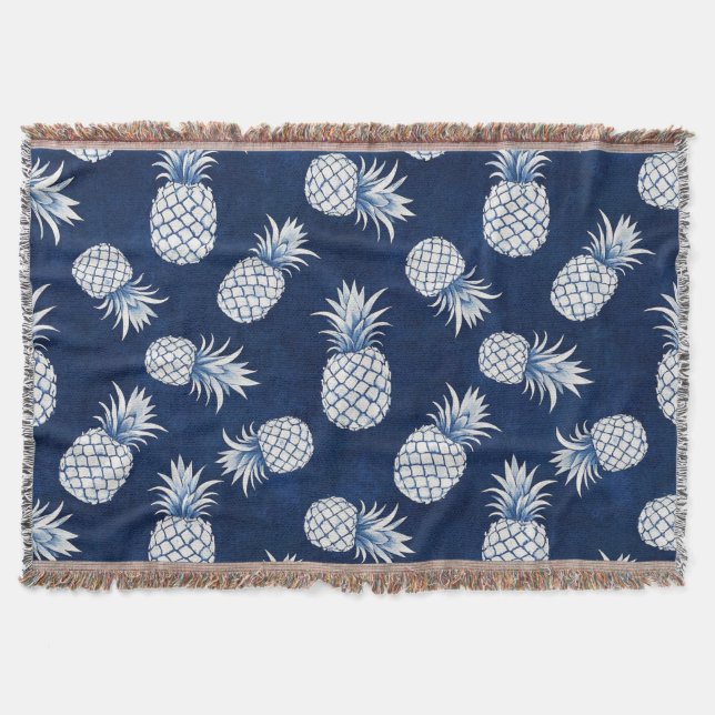 Modern Tropical Pineapple Watercolor Throw Blanket (Front)