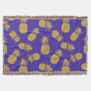 Modern Tropical Pineapple Watercolor Throw Blanket