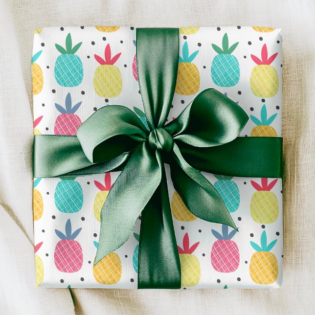 Modern Tropical Pineapples Colourful Summer Girly Wrapping Paper (Creator Uploaded)