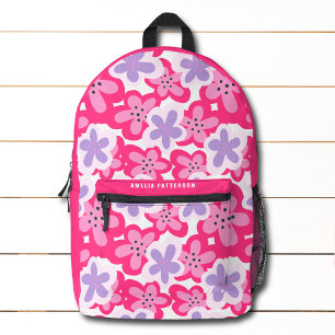 Modern Tropical Pink Floral Personalised Name Printed Backpack