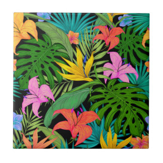 Modern Tropical Plant Pattern Tile