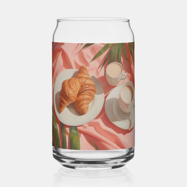 Modern Tropical Plant Print – Pink and Green  Can Glass (Back)
