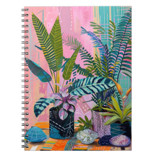 Modern Tropical Plant Print – Pink and Green Notebook