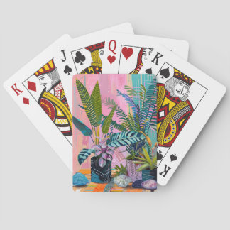 Modern Tropical Plant Print – Pink and Green  Playing Cards