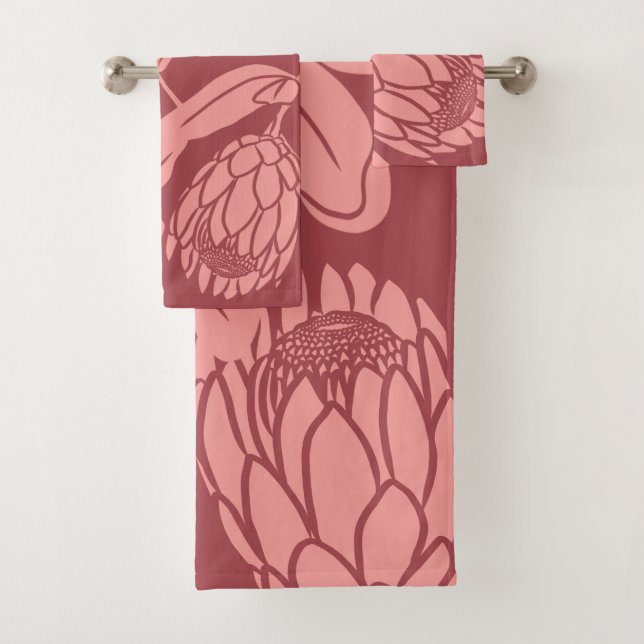 Modern Tropical Protea Flower bath towel set (Insitu)