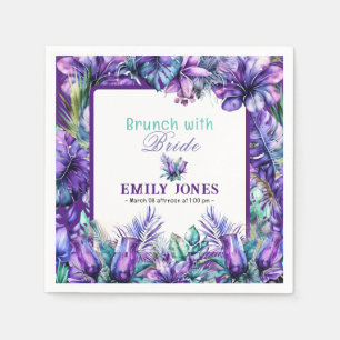 Modern tropical purple floral bridal brunch napkin