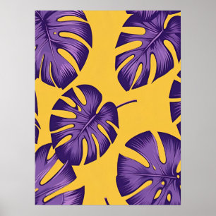Modern Tropical Purple Leaves - Vibrant Yellow Art Poster