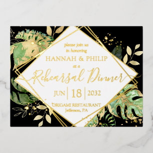 Modern Tropical Rehearsal Dinner Gold Foil Invitation Postcard