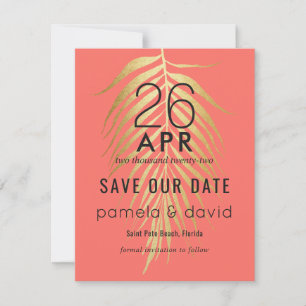 Modern Tropical Save the Date in Coral