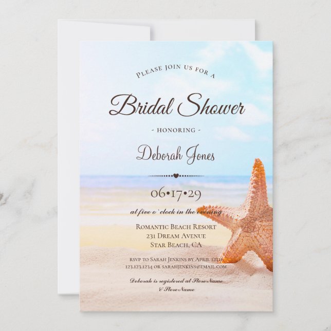 Modern Tropical Starfish Summer Bridal Shower Invitation (Front)