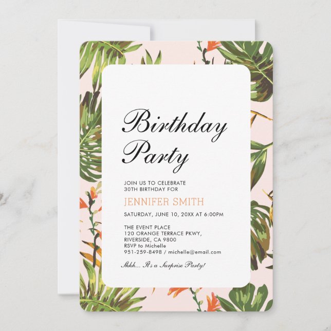 Modern Tropical Summer Adult Birthday Party Invitation (Front)