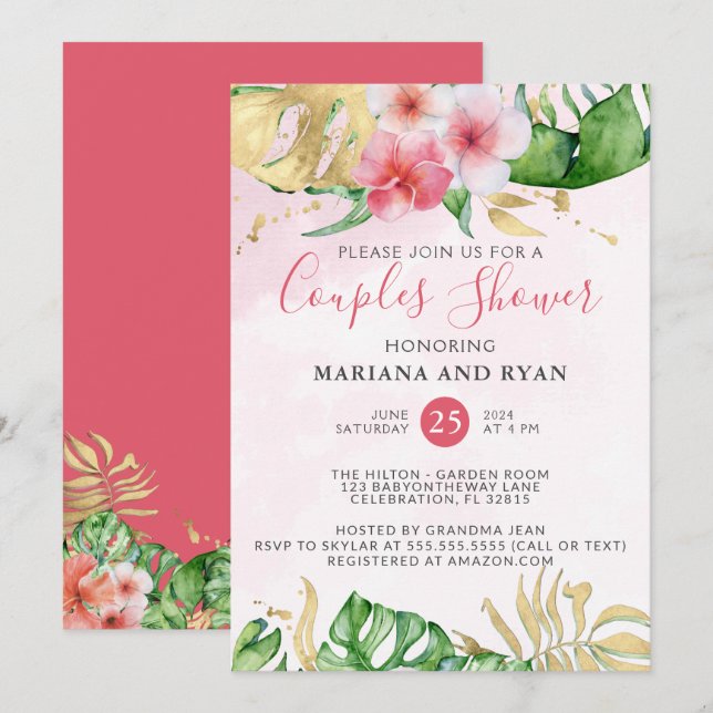Modern Tropical Summer Floral Couples Baby Shower Invitation (Front/Back)
