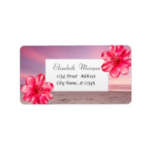 Modern Tropical Sunset Beach,Hibiscus  Label