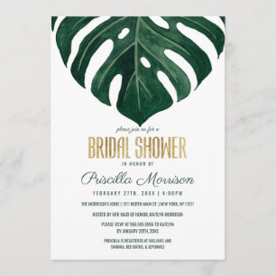 Modern Tropical Swiss Cheese Gold Bridal Shower Invitation