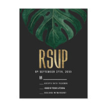 Modern Tropical Swiss Cheese Leaf Gold RSVP
