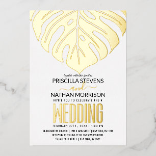 Modern Tropical Swiss Cheese Leaf Gold Wedding