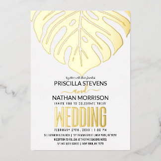 Modern Tropical Swiss Cheese Leaf Gold Wedding