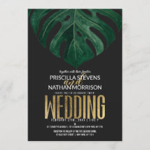 Modern Tropical Swiss Cheese Leaf Gold Wedding