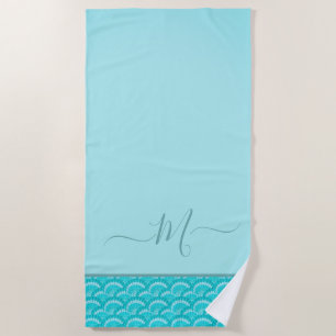 Modern Tropical Teal Turquoise Aqua Blue Seashell Beach Towel