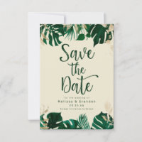 Modern Tropical Themed Leaves with Gold Wedding
