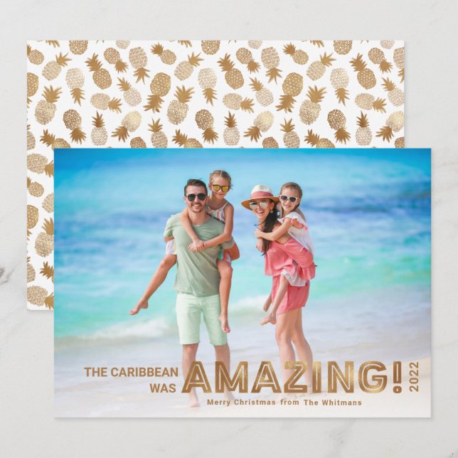Modern Tropical Travel Gold Photo Christmas Holiday Card (Front/Back)