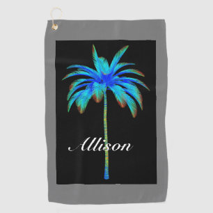 Modern Tropical Turquoise Palm Tree Personalised Golf Towel