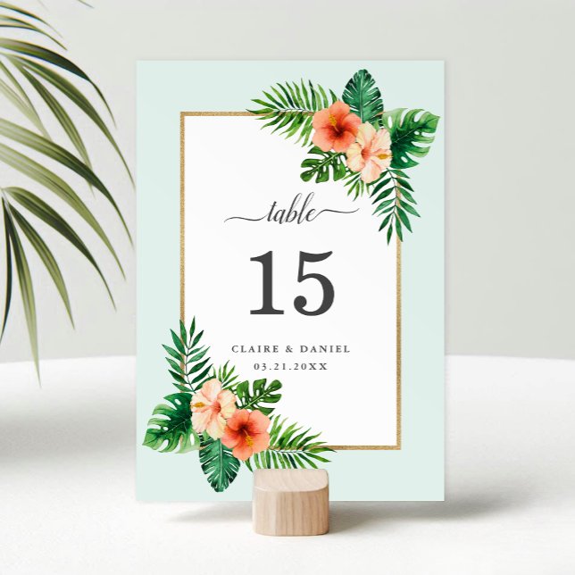 Modern Tropical Watercolor Botanical Wedding Table Number (Creator Uploaded)