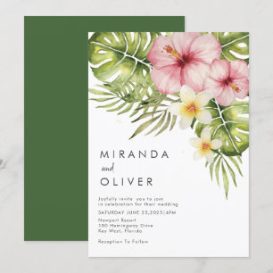 Modern Tropical Watercolor Floral Wedding Invitation