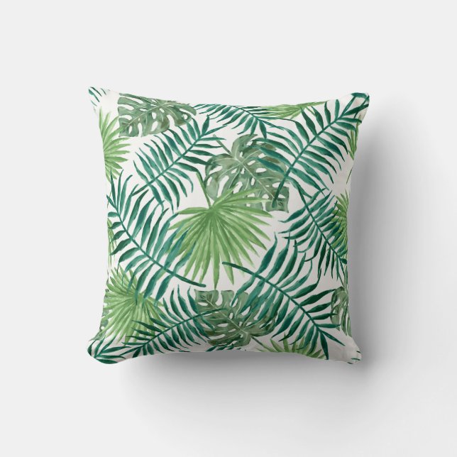 Modern tropical watercolor leaves cushion (Front)