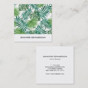 Modern tropical watercolor leaves professional square business card