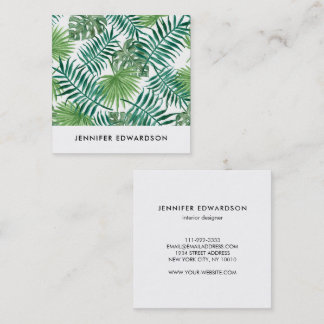 Modern tropical watercolor leaves professional square business card