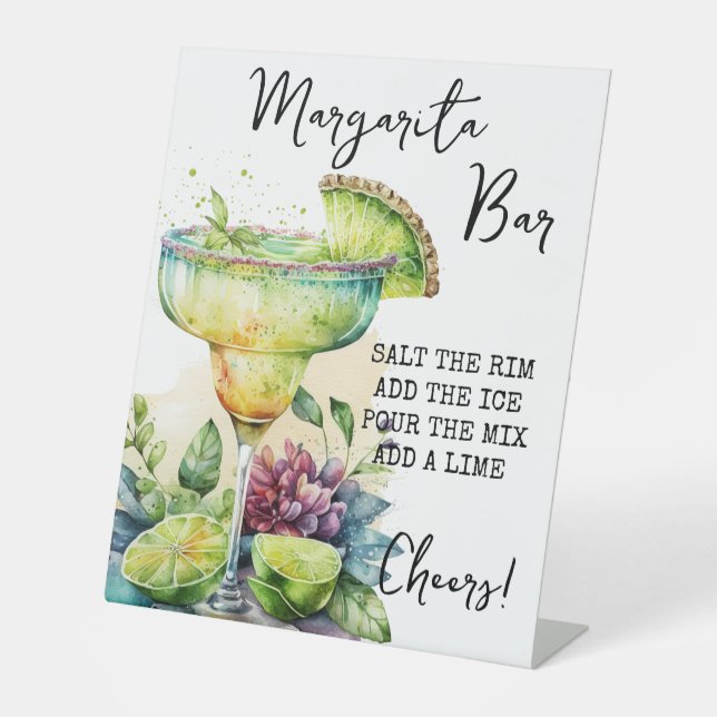 Modern Tropical Watercolor Margarita Bar Sign (Front)