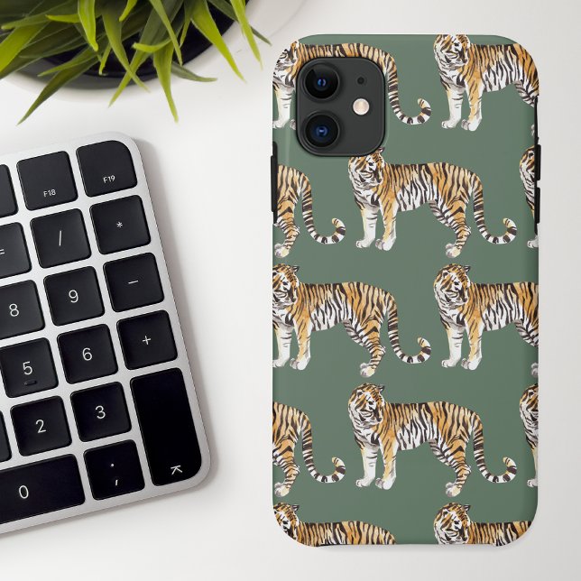 Modern Tropical Watercolor Tigers Wild Pattern Case-Mate iPhone Case (Creator Uploaded)