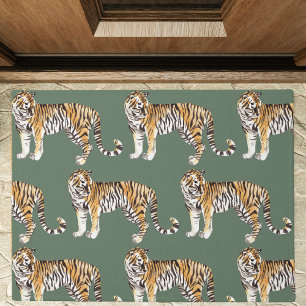 Modern Tropical Watercolor Tigers Wild Pattern Doormat