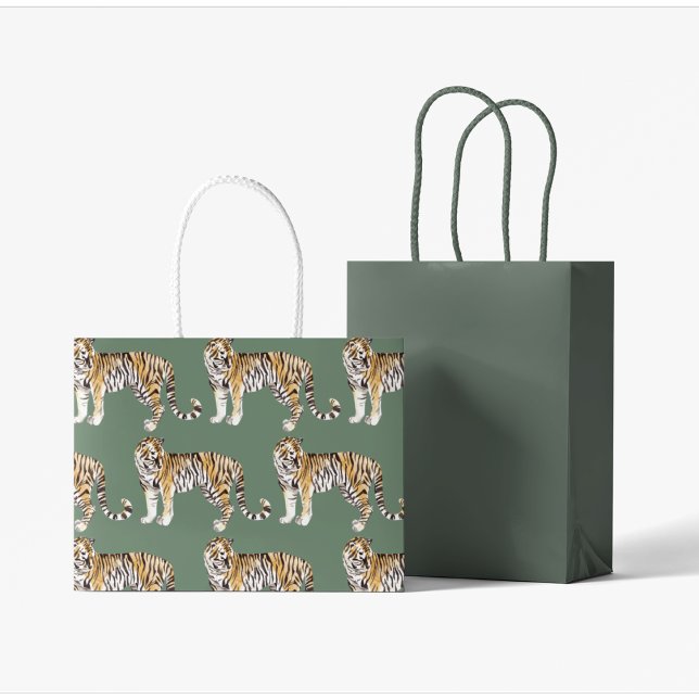 Modern Tropical Watercolor Tigers Wild Pattern Large Gift Bag (Creator Uploaded)