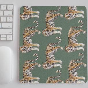 Modern Tropical Watercolor Tigers Wild Pattern Mouse Mat