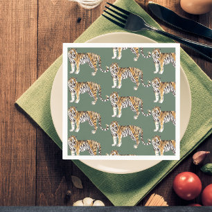 Modern Tropical Watercolor Tigers Wild Pattern Napkin