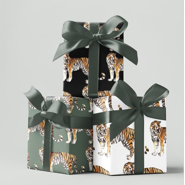 Modern Tropical Watercolor Tigers Wild Pattern Wrapping Paper Sheet (Creator Uploaded)