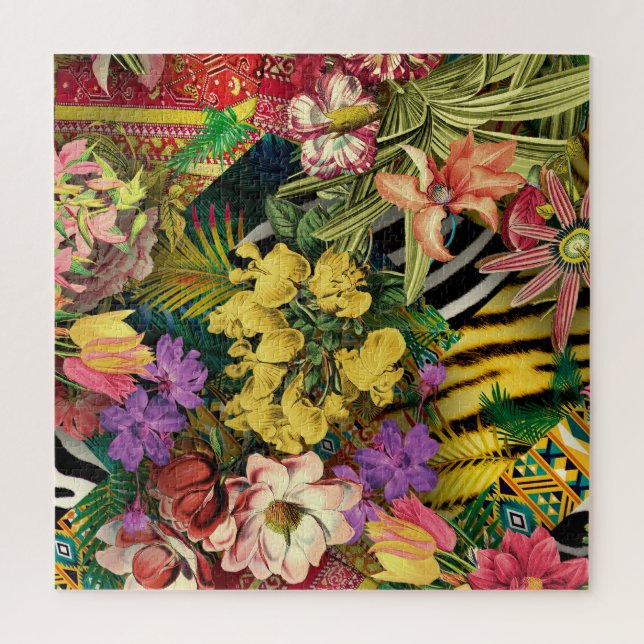 Modern Tropical Watercolor Yellow Floral Jigsaw Puzzle (Vertical)