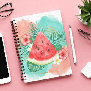 Modern Tropical Watermelon & Hibiscus Watercolor Notebook